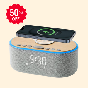 USCCE Bluetooth Alarm Clock Radio – 10W Stereo Speaker, Fast Wireless Charging, 7-Color Night Light & FM Radio | Modern Bedside Companion