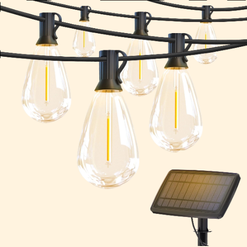 DAYBETTER Solar Outdoor String Lights – 100ft Waterproof Patio Lights with Remote | 50 LED Edison Bulbs, 8 Modes, Type-C Backup Charging – Perfect for Yard, Garden, Parties & More
